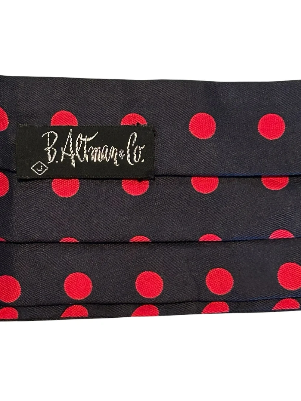 Vintage B. Altman & Co. Silk Polka Dot Scarf Navy and Red c. 1960s–1970s